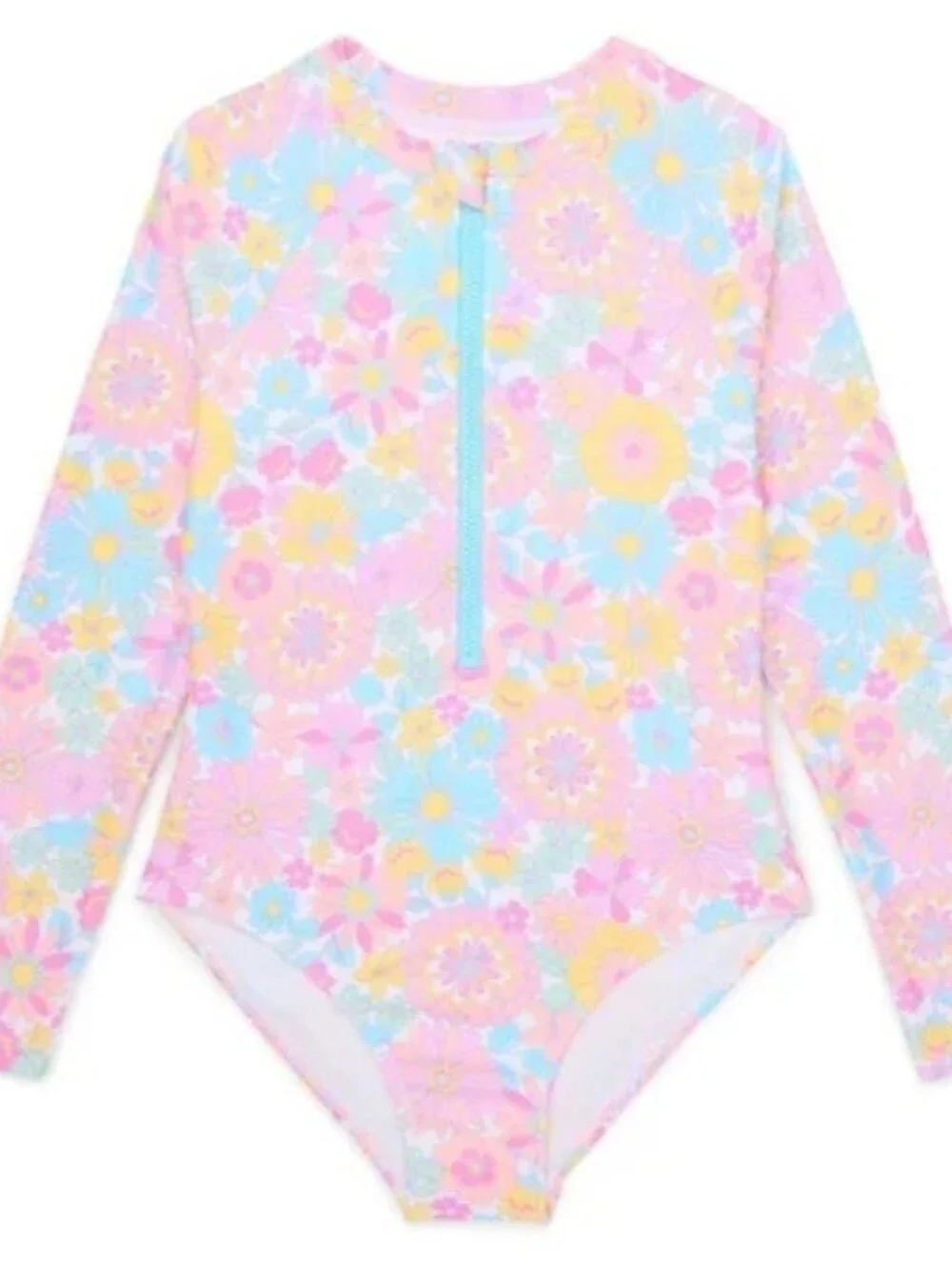 One-Piece Zip Up Swimsuit Pastel Floral Print Kids/Girls Size S (6-6X) NWOT